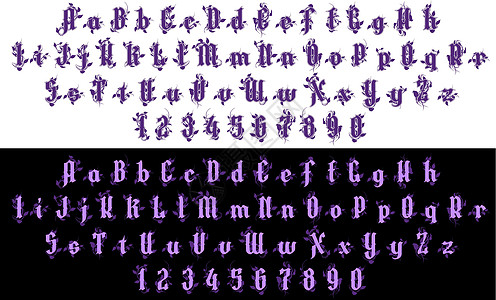 手画紫紫外线哥特式玫瑰字母字体图片