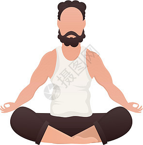 一个男人坐在莲花的位置上做瑜伽 孤立的 卡通风格图片