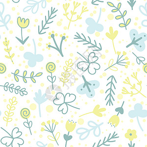 夏花无缝模式植物基质绿色植物喜悦枝条叶子墙纸野花纺织品投标图片