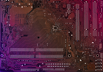 计算机主板背景 有模糊的红亮多色光 pc 背景 特写代码显卡数字数据木板紫色电路科学程序员硬件图片