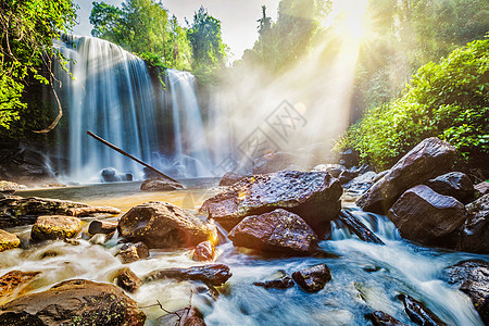热带热带瀑水风景太阳阳光瀑布运动天空光线图片