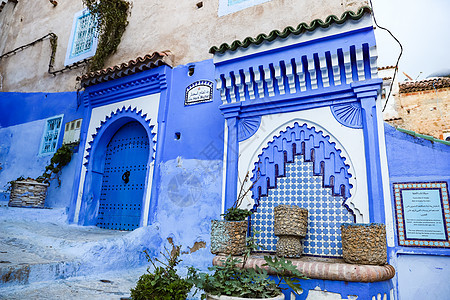 摩洛哥厨师街 摩洛哥旅游房子建筑学蓝色遗产旅行文化城市地标街道图片