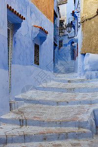 摩洛哥厨师街 摩洛哥地标蓝色旅游旅行城市麦地遗产村庄楼梯街道图片