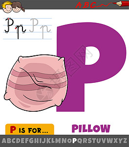 带有卡通枕头对象的字母表 P图片