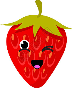 红苹果脸草莓字符 红莓脸上闪烁眼睛的表情插画