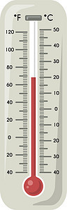 带有红色温度指示器的温度计 热天气符号图片