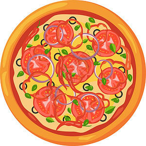美味的意大利比萨饼顶端视图 美味的食物图标图片