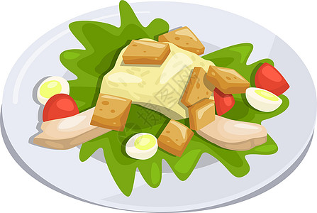 白色盘子里的凯撒沙拉 经典美味的菜图片