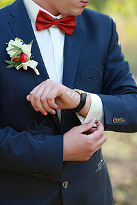 婚礼细节 漂亮的布丁 男人的详情  新郎胸花燕尾服橙子领带衣服衣领男性引座员领结夹克图片