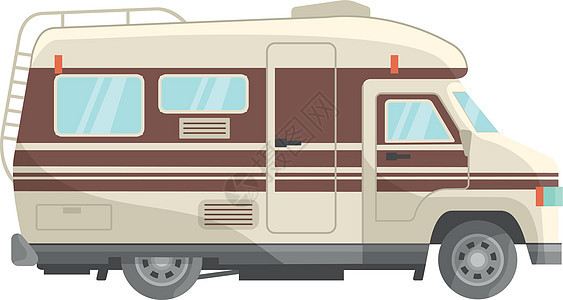 棕色拖车 自动驾驶员为露营者 图标平板矢量插图提供的快乐元素图片