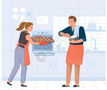 家庭烹饪蛋糕或厨房食物 晚餐 家用餐 餐桌 矢量插图等 请查看InfoFinland上的图片