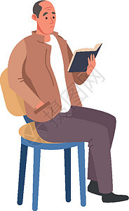 坐在椅子上阅读的人 有书籍 矢量插图的人图片