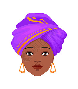 非洲女性头巾 美国女孩的首领 Afro脸朝传统方式的脸顶 卡通人物矢量图片