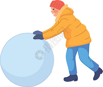 孩子在冬天外面玩耍 小孩带着大雪球图片