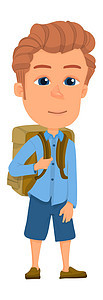 卡通学生 带背背包的男孩 在校青少年图片