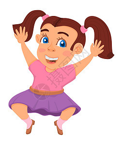 快乐的女孩 喜悦的小孩跳起来 可爱的卡通人物图片