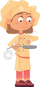 女孩在煎锅里调料食物 可爱的卡通厨师孩子图片