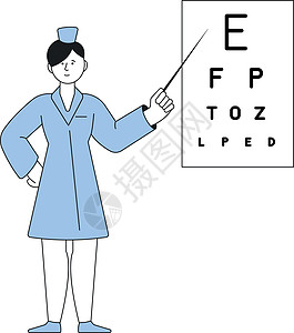配有眼图表格的女医生 视力测试图标图片