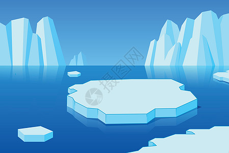 北极景观 冰山和冷海背景卡通画图片