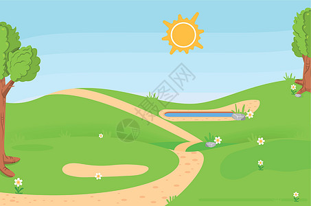 卡通夏季风景 阳光明媚的绿草地图片