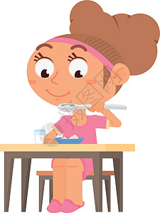 孩子们吃得开心 女孩坐在桌子上 KID营养图片