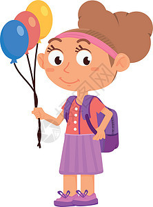 有气球的可爱女孩 快乐的学校孩子角色图片