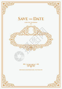 带有奢华金框的婚礼邀请 装饰性打印模板图片