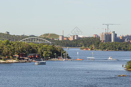 岚山渡月桥从船到斯德哥尔摩郊区 渡渡渡波罗的海旅行 前往欧洲和斯堪的纳维亚旅游 瑞典背景
