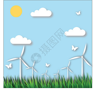 蓝色天空的草地风车背景图片