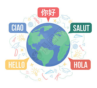 多种语言世界 2D 矢量孤立插图背景图片