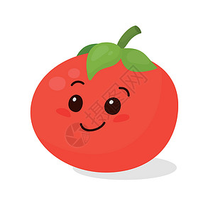 在白色背景隔绝的逗人喜爱的蕃茄 滑稽的微笑的蕃茄 横幅 卡片 T 恤打印的矢量设计模板 孩子们 孩子们 婴儿 素食主义者 素食主图片