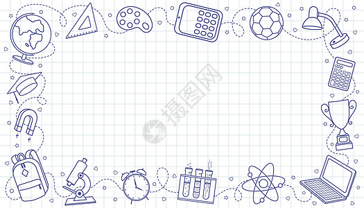 欢迎来到学校 教育手画了涂鸦元素 矩形框架组成图片