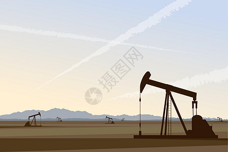 美国沙漠的油泵 工业景观矢量说明 油田采矿和钻井 原油抽水机 山丘背面环形图(背景)图片