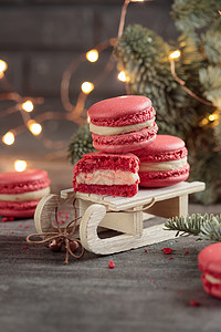甜甜甜甜点  红圣诞节马卡松咖啡店糖果小吃饼干食物餐厅红色蛋糕图片