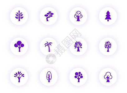 树紫色颜色矢量图标上带有紫色阴影的光圆形按钮 为 web 移动应用程序 ui 设计和打印设置的树图标橙子树苗太阳水果枞树豆芽叶子图片