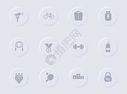 运动圆形橡胶按钮上的灰色矢量图标 为网络 移动应用程序 用户界面设计和促销业务测绘术设置的运动图标竞技哑铃吃喝玩乐球拍自行车网球图片