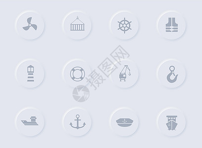 圆形橡胶按钮上的港口灰色矢量图标 为 web 移动应用程序 ui 设计和促销业务测绘术设置的港口图标图片
