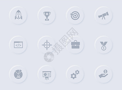 圆形橡胶按钮上的启动灰色矢量图标 为 web 移动应用程序 ui 设计和促销业务测绘术设置的启动图标用户营销橡皮发射网络力量图标图片