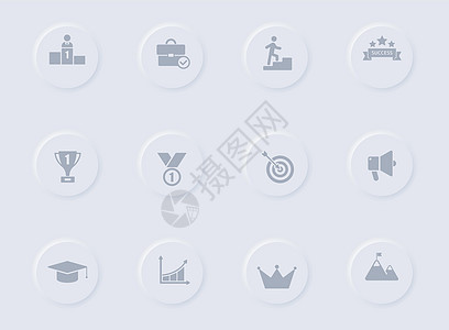 圆形橡胶按钮上的成功灰色矢量图标 为 web 移动应用程序 ui 设计和促销业务测绘术设置的成功图标图片