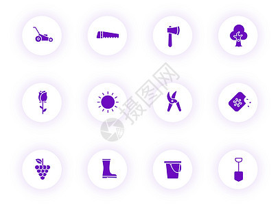 花园紫色颜色矢量图标上带有紫色阴影的光圆形按钮 为 web 移动应用程序 ui 设计和打印设置的花园图标幼苗界面用户工具植物修枝图片