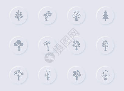 圆形橡胶按钮上的树灰色矢量图标 为 web 移动应用程序 ui 设计和促销业务测绘术设置的树图标叶子界面生长太阳植物橙子木头公园图片