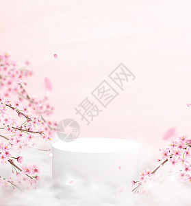 带有粉色讲台的简单风格背景摘要 用樱花和花瓣展示产品时 空着首饰   info whatsthis图片