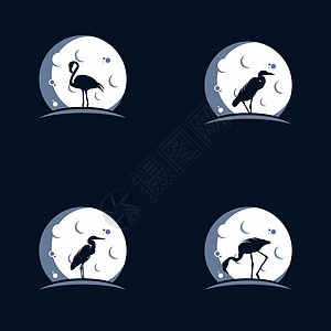 月球中的Flaminggo和Heron标志矢量图片