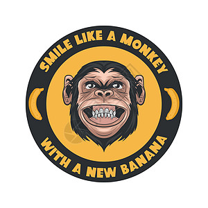 彩色画作 墙壁艺术 T恤衫印 海报 卡通漫画和诗歌的喜剧猴子头微笑t恤猕猴设计卡通片卡片插图心态野生动物印花图片