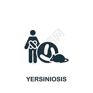 耶尔森病图标 用于模板 网页设计和信息图表的单色简单疾病图标微生物科学药品感染球杆菌医疗家庭人畜腹部病原图片