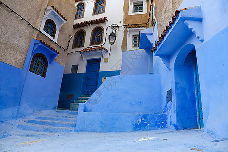 摩洛哥厨师街 摩洛哥建筑城市麦地村庄建筑学遗产楼梯蓝色旅行文化图片