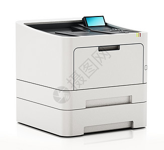 白色背景上分离的通用激光打印机 3D 插图多功能技术机器键盘打印影印传真电脑电子产品一体图片