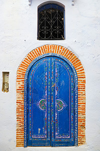摩洛哥大教堂大厦的门 摩洛哥地标蓝色旅行旅游麦地文化建筑建筑学村庄街道图片