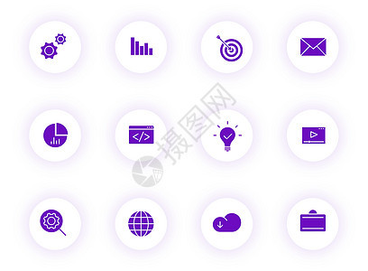 seo 紫色颜色矢量图标上带有紫色阴影的浅色圆形按钮 为 web 移动应用程序 ui 设计和打印设置的 seo 图标收藏电脑图标图片