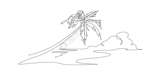 海滨椰子树一线绘画 图解图片